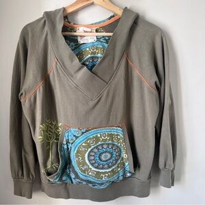 Stylish Olive Hoodie with Blue and Orange Accents